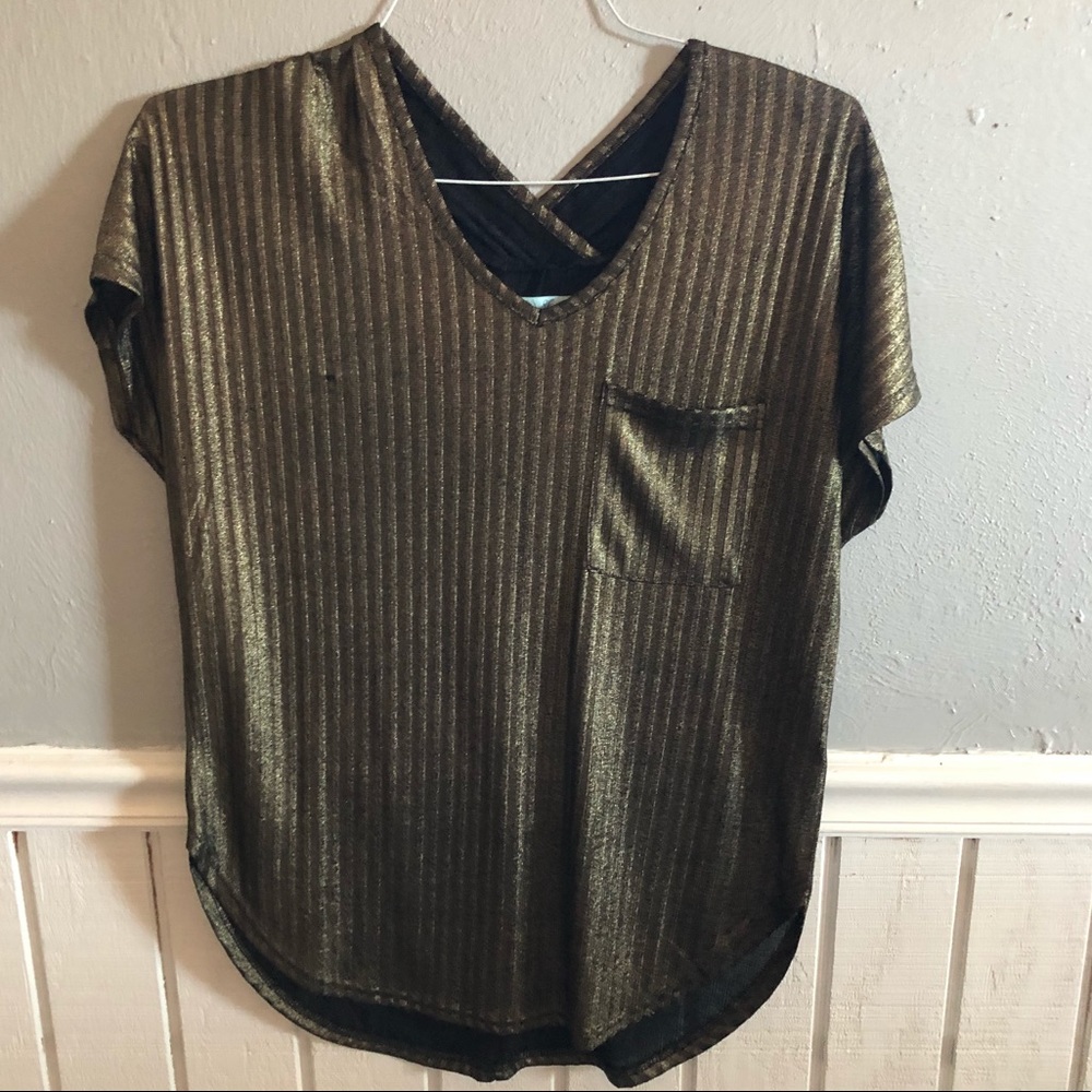 She+Sky black and gold metallic top